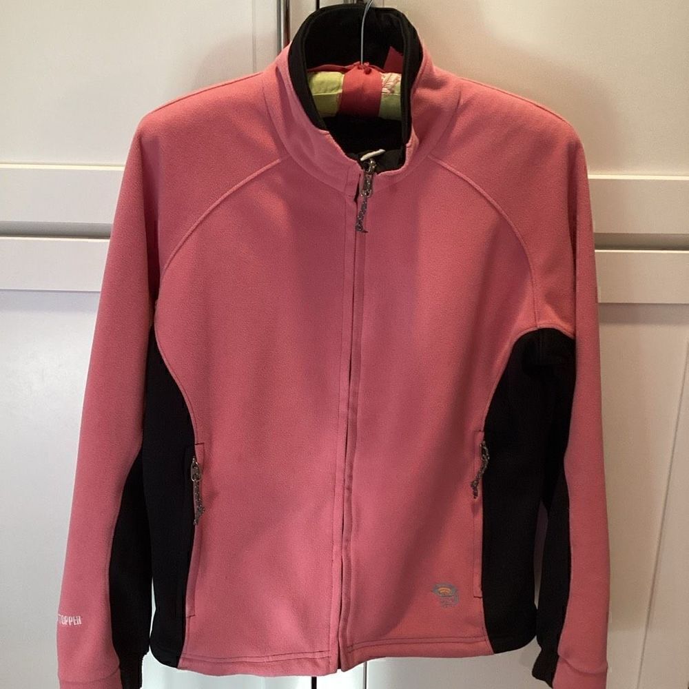 Mountain Hardware Windstopper Full Zip Jacket Sz 8 Pink Black Fleece Pockets Hik